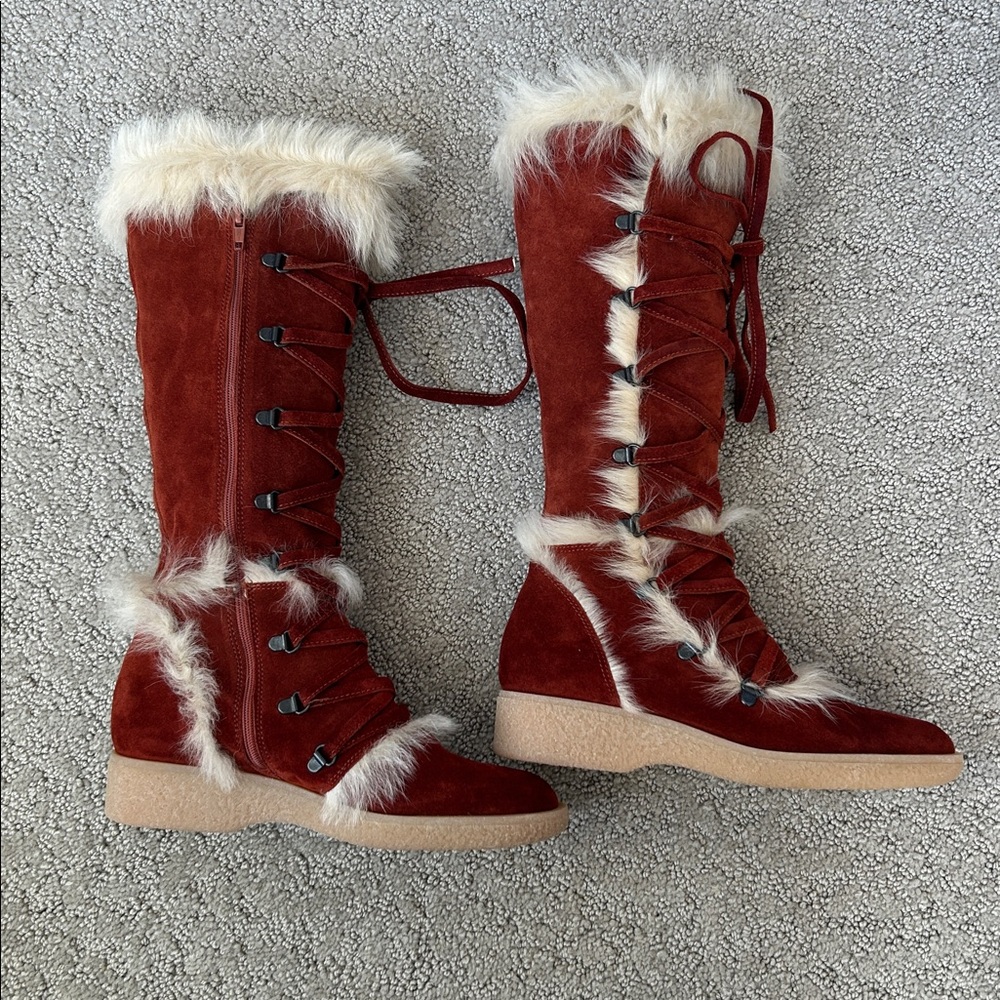 Vintage Coach Andi Knee High Rust Suede Fur Trimmed Boots in Women’s Size 6.5